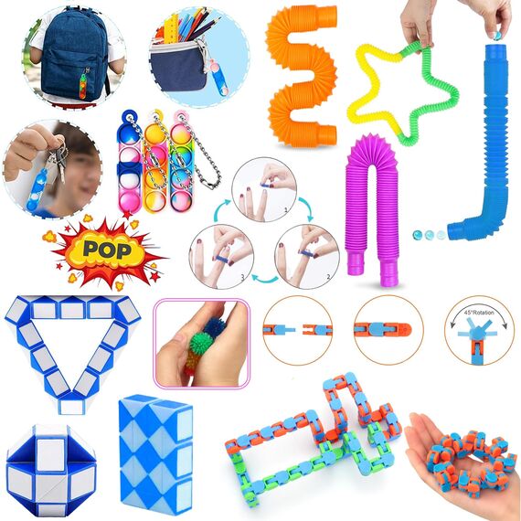Chennyfun Stressabbau-Set, 30 Pcs Sensory Zappeln Anti-Stress Spielzeug - Infinity Cube Sensorisches Set, Fidget Toys Für Kinder Mit Angstlust, Autismus Und ADHS