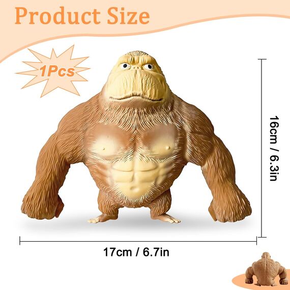 LGZIN Gorilla Stressabbau Spielzeug, 16 x 17 cm Gorilla Stress Toy, Squishy Monkey Toy, Gorillas-Figur zum Stressabbau, Figuren Stretch-Spielzeug, Stress Relief Toys für Kinder und Erwachsene