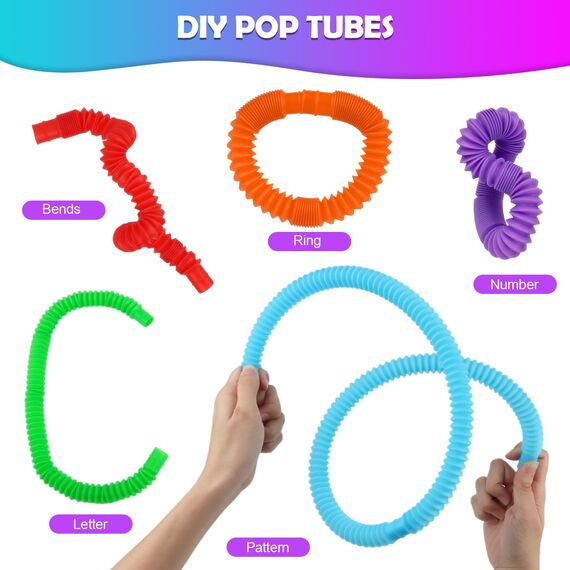 VFANDV 24 Stück Pop Tubes, Mini Stretch Tube Sensorik Spielzeug, Buntes Anti-Stress Pop Röhren, Fidget Toys für Stress- und Angstabbau bei Erwachsenen und Kindern