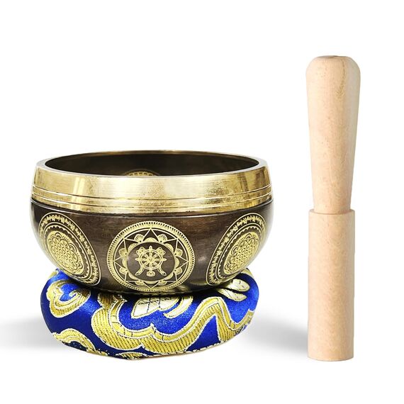 REGIS Tibetisches Klangschalen-Set, Achtsamkeit und Stressabbau, Zen-Dekor, Handgefertigte Schale aus Nepal für Heilung und Achtsamkeit (Braun, 7,6 cm)