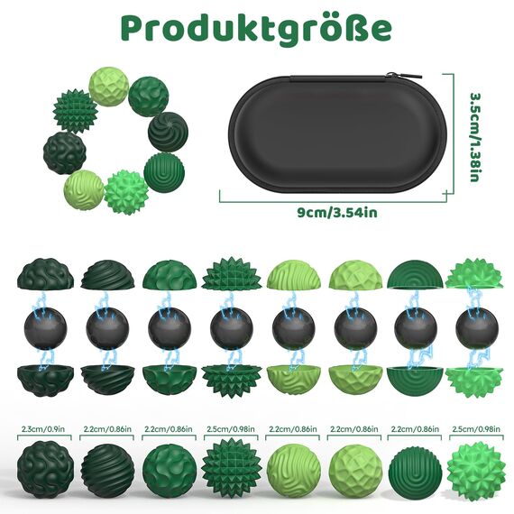 8 STK Magnetische Kugeln Stressball Fidget Balls Silikon Magnetische Stressbälle Sensorik Bälle mit 8 Texturen, Anti-Stress Spielzeug Hilfsmittel Autismus & ADHS Fidget Toys für Erwachsene Stressabbau