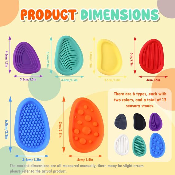 12 Stück Fidget Toys Sensory Stones, Stressabbau Sensorische Stone, Sensorisches Spielzeug Für Stress, Angst, Adhs und Autismus,Stressberuhigendes Spielzeug Für Kinder Erwachsene