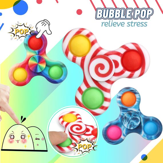 12 Pack Bubble Pop Fidget Spinner Sensorisches Spielzeug Ostereierfüller, Push Popper Squeeze Fidget Spielzeug für Stress Linderung, Geburtstagsgeschenke Party Gefälligkeiten Klassenzimmer Preis