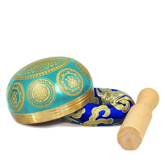 REGIS Tibetisches Klangschalen-Set, Achtsamkeits- und Stressabbau-Zen-Dekor, handgefertigt in Nepal für Heilung und Achtsamkeit, Himmelblau, 7,6 cm