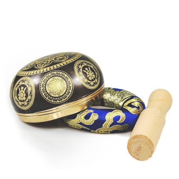 REGIS Tibetisches Klangschalen-Set, Achtsamkeit und Stressabbau, Zen-Dekor, Handgefertigte Schale aus Nepal für Heilung und Achtsamkeit (Braun, 7,6 cm)