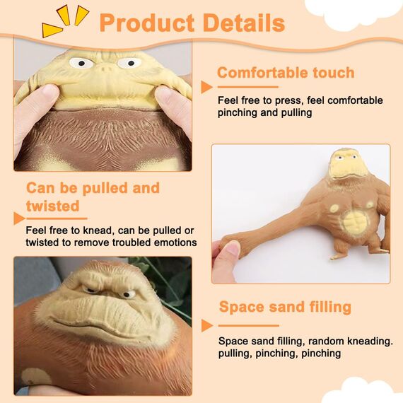 LGZIN Gorilla Stressabbau Spielzeug, 16 x 17 cm Gorilla Stress Toy, Squishy Monkey Toy, Gorillas-Figur zum Stressabbau, Figuren Stretch-Spielzeug, Stress Relief Toys für Kinder und Erwachsene