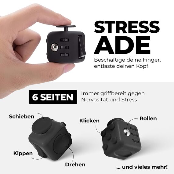 VAPIAO Fidget Cube - Anti Stess Würfel - Stresswürfel 'Spielzeug' zum Stressaubbau bei Nervösität für alle Altersklassen in Schwarz