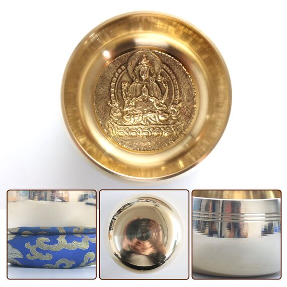 REGIS Tibetische Klangschalen-Set, Achtsamkeit und Stressabbau, Zen-Dekor, Schale handgefertigt in Nepal für Heilung und Achtsamkeit (Gold, 4IN)