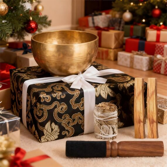 alasemo Tibetische Klangschalen Set Ø8cm mit Geschenkbox, Klangschale klein für Yoga Meditation Entspannung, Hand gehämmert Messing Singing Bowl, Präsentiert Palo Santo + Kalifornischer Weißer Salbei