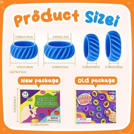Cofvetia 12 Stück Zappelspielzeuge für Kinder, Fidget Ring Toys für Kinder Erwachsene, Fidget Squishy Toy Anxiety ADHD Toys, Beruhigend Bei Stress Angst