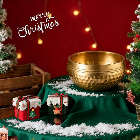 alasemo Tibetische Klangschalen Set Ø8cm, Klangschale klein für Yoga Meditation und Entspannung, Hand gehämmert Messing Singing Bowl mit Holz Klöppel Grün-Goldene Klangschalenkissen und Beutel