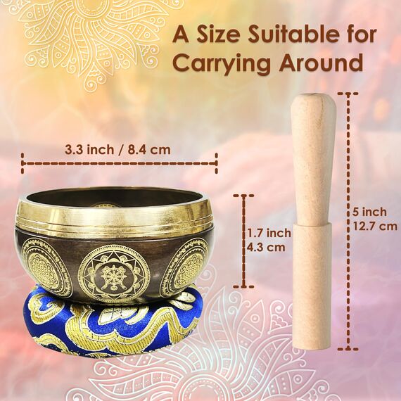 REGIS Tibetisches Klangschalen-Set, Achtsamkeit und Stressabbau, Zen-Dekor, Handgefertigte Schale aus Nepal für Heilung und Achtsamkeit (Braun, 7,6 cm)