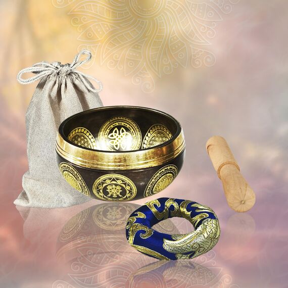 REGIS Tibetisches Klangschalen-Set, Achtsamkeit und Stressabbau, Zen-Dekor, Handgefertigte Schale aus Nepal für Heilung und Achtsamkeit (Braun, 7,6 cm)