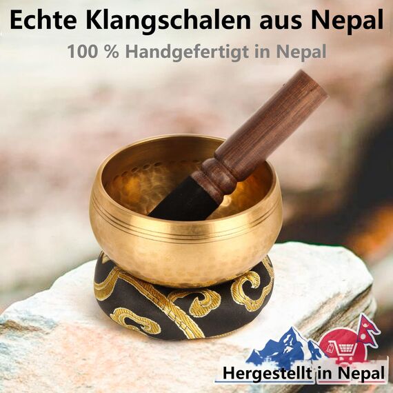 Tibetisches Klangschalen-Set – 100% handgehämmert in Nepal Klangschale für Meditation, Yoga, Chakra, Meditationszubehör, einzigartige Geschenke für Frauen, Männer (8 CM)