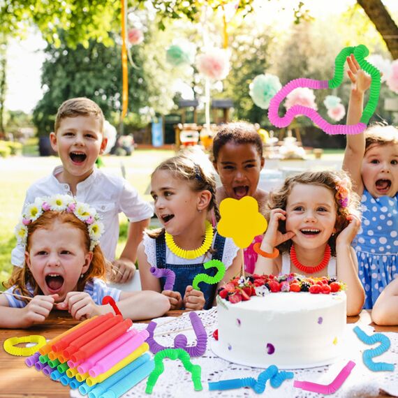 VFANDV 24 Stück Pop Tubes, Mini Stretch Tube Sensorik Spielzeug, Buntes Anti-Stress Pop Röhren, Fidget Toys für Stress- und Angstabbau bei Erwachsenen und Kindern