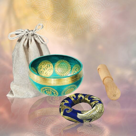 REGIS Tibetisches Klangschalen-Set, Achtsamkeits- und Stressabbau-Zen-Dekor, handgefertigt in Nepal für Heilung und Achtsamkeit, Himmelblau, 7,6 cm