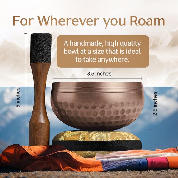 Silent Mind Klangschale Ø9 cm Bronze – Handgefertigtes Komplett-Set mit Kissen und Klöppel, für Anfänger geeignet, klarer stabiler Klang, ideal für Meditation und Achtsamkeit