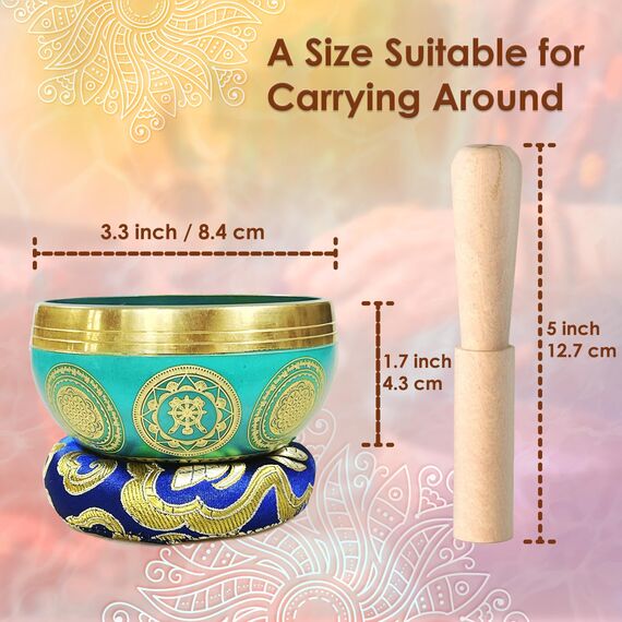 REGIS Tibetisches Klangschalen-Set, Achtsamkeits- und Stressabbau-Zen-Dekor, handgefertigt in Nepal für Heilung und Achtsamkeit, Himmelblau, 7,6 cm