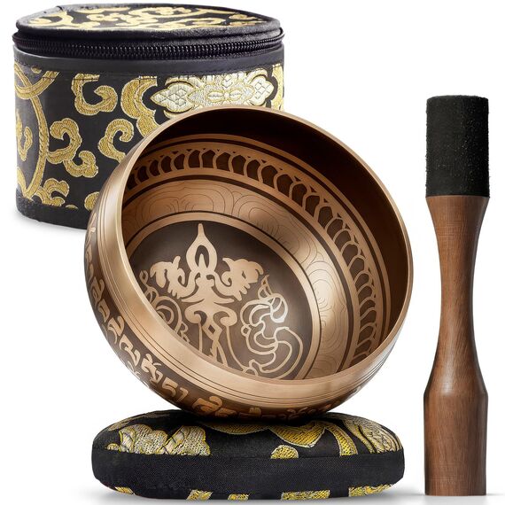 Silent Mind Klangschale Ø10 cm Bronze – Handgefertigtes Komplett-Set mit Kissen und Klöppel, für Anfänger geeignet, klarer stabiler Klang, ideal für Meditation und Achtsamkeit