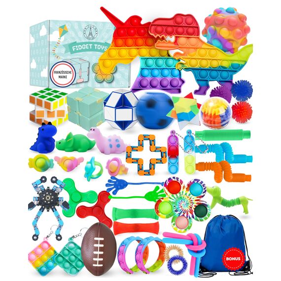Fidget Toys Set – Anti Stress Spielzeug für Kinder und Erwachsene – Skills Set zur Stressbewältigung und Konzentrationssteigerung – Autismus und ADHS Spielzeug mit Pop It Stressball Infinity Cube