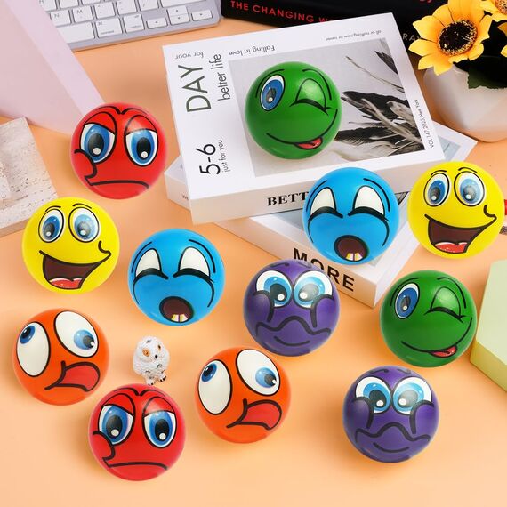 Ainiv Anti Stress Spielzeug Bälle, 12 Verschiedene Emoticons Stressball, 6cm Schaum Stressabbau Bälle, Stressabbau Spielzeug für Erwachsene Mitgebsel Gastgeschenke Weihnachten