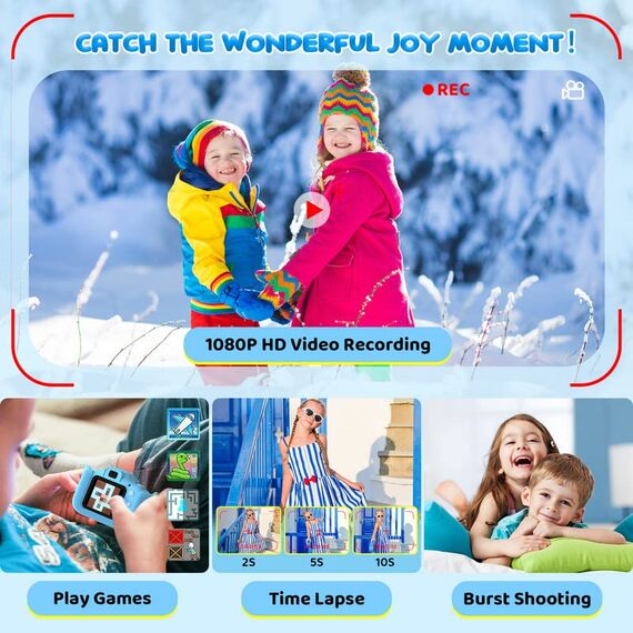 Kinder Kamera, 2.0”Display Digitalkamera ，Geschenke für 3 4 5 6 8 7 9 10 11 12Jahre Jungen und mädchen, 1080P HD Anti-Drop Fotoapparat Kinder für Geburtstagsgeschenk Weihnachten Spielzeug