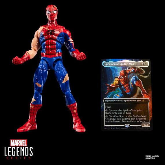 Hasbro Marvel Legends Series Magic: The Gathering Spider-Man mit Kampfspuren, Action-Figur Plus Exklusive Foil Sammelkarte