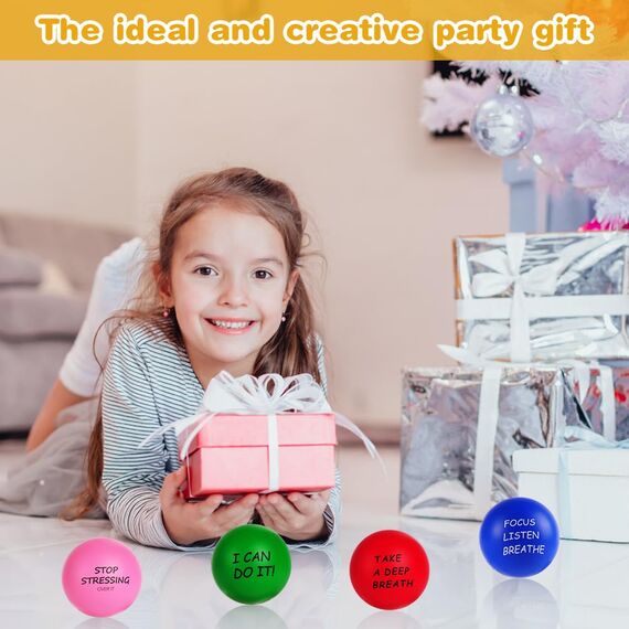Ainiv Anti Stress Spielzeug Bälle, 4 PCS Stressball mit Text, 6cm Durchmesser Schaum Stressabbau Bälle, Stressabbau Spielzeug für Erwachsene Mitgebsel Gastgeschenke Weihnachten
