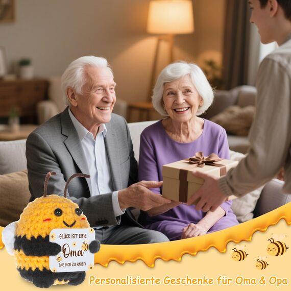 WenmthG Geschenke für Oma Pocket Hug Positive Biene Deutsch Glücksbringer zum Muttertag Weihnachten Geburtstag, Oma Geschenke Geburtstag Bee Happy Biene Positive Kartoffel Deutsch Ersatz - 1 St