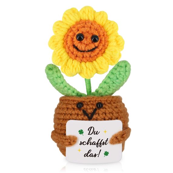 WenmthG Positive Sonnenblume Mutmacher Geschenk Glücksbringer Prüfung, Gestrickte Sonnenblume Puppe Gute Besserung Geschenke, Ermutigung Geschenke Positive Kartoffel Deutsch Ersatz