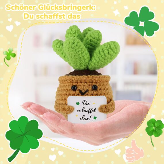 WenmthG Positive Sukkulente Ermutigung Geschenke Glücksbringer Prüfung, Gestrickte Sonnenblume Puppe Gute Besserung Geschenke, Mutmacher Geschenk Positive Kartoffel Deutsch Ersatz