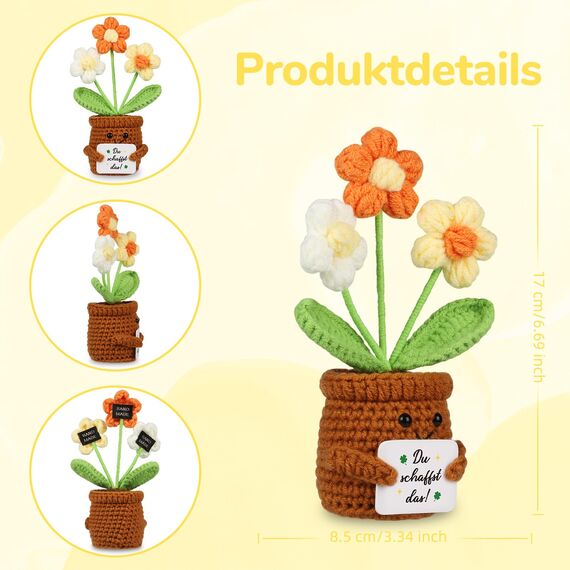 WenmthG Mutmacher Geschenk Gestrickte Mehrfarbige Blumenpuppe für Kollege Freund Kleiner Glücksbringer Prüfung, Gute Besserung Geschenke, Ermutigung Geschenke Positive Kartoffel Deutsch Ersatz