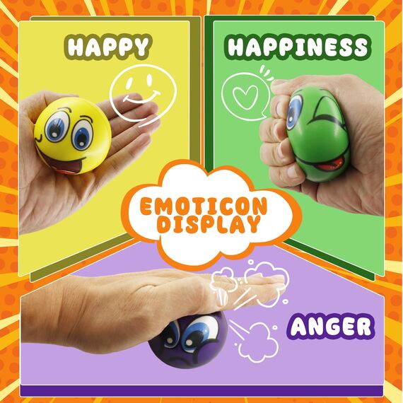 12 Stück Stressbälle, Schaumstoffball, Antistressball, Knautschball, Wutball für Kinder, Fußball Stressbälle, Lustige Gesichter Softball, Anti Stress Spielzeug für Kinder und Erwachsene