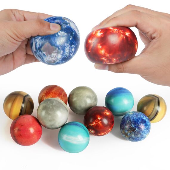 Ainiv Anti Stress Spielzeug Bälle, 12 Stück Planetenmuster Stressball, 6cm Schaum Stressabbau Bälle, Stressabbau Spielzeug für Erwachsene Mitgebsel Gastgeschenke Weihnachten