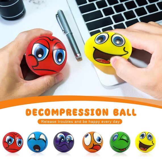 12 Stück Stressbälle, Schaumstoffball, Antistressball, Knautschball, Wutball für Kinder, Fußball Stressbälle, Lustige Gesichter Softball, Anti Stress Spielzeug für Kinder und Erwachsene