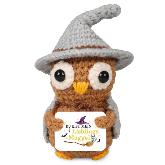WenmthG Anti Stress Kleines Geschenk Gestrickte Eule für Frauen Männer Freunde Kollegen und Familie, Lustige Geschenke Pocket Hug Magische Eule Positive Kartoffel Deutsch Ersatz - 1 St