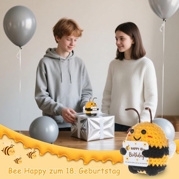 WenmthG Pocket Hug Positive Biene Glücksbringer zum 18 Geburtstag Geschenke für Beste Freund Mädchen Junge, Anti Stress Geschenke Bee Happy Biene Positive Kartoffel Deutsch Ersatz - 1 St
