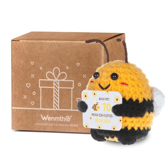 WenmthG Pocket Hug Positive Biene Glücksbringer zum 70 Geburtstag Geschenke für Beste Freund Kollegen Frauen Männer, Anti Stress Geschenke Glücksbringer Biene Positive Kartoffel Deutsch Ersatz - 1 St