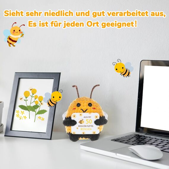 WenmthG Pocket Hug Positive Biene Glücksbringer zum 50 Geburtstag Geschenke für Beste Freund Kollegen Frauen Männer, Anti Stress Geschenke Glücksbringer Biene Positive Kartoffel Deutsch Ersatz - 1 St