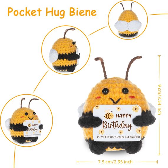 WenmthG Pocket Hug Positive Biene Glücksbringer zum Geburtstag Geschenke für Freund Kollegen Frauen Männer Mama Oma Papa Opa, Anti Stress Geschenke Bee Happy Biene Positive Kartoffel Deutsch Ersatz