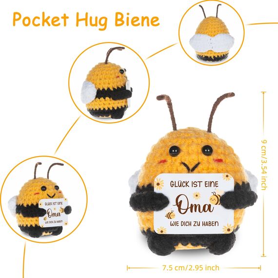 WenmthG Geschenke für Oma Pocket Hug Positive Biene Deutsch Glücksbringer zum Muttertag Weihnachten Geburtstag, Oma Geschenke Geburtstag Bee Happy Biene Positive Kartoffel Deutsch Ersatz - 1 St