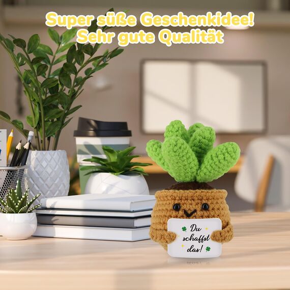 WenmthG Positive Sukkulente Ermutigung Geschenke Glücksbringer Prüfung, Gestrickte Sonnenblume Puppe Gute Besserung Geschenke, Mutmacher Geschenk Positive Kartoffel Deutsch Ersatz