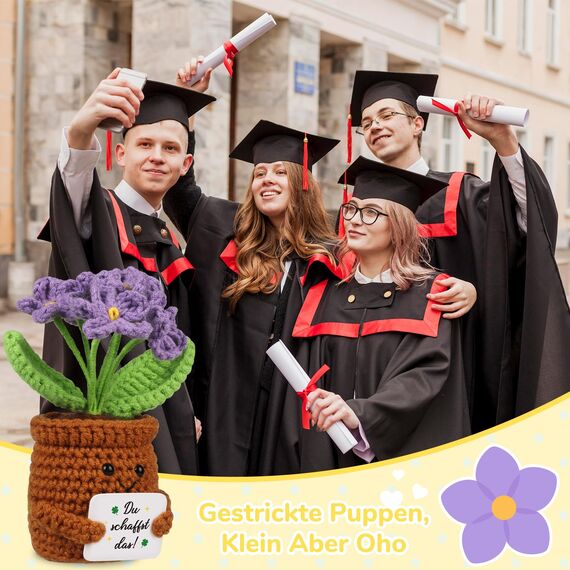 WenmthG Mutmacher Geschenk Gestrickte Lila Blumenpuppe für Kollege Freund Kleiner Glücksbringer Prüfung, Gute Besserung Geschenke, Ermutigung Geschenke Positive Kartoffel Deutsch Ersatz