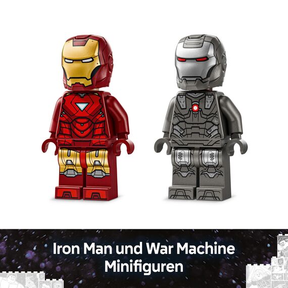 LEGO ǀ Marvel Iron Man & War Machine vs. Hammer Drones - Building Toy with 2 Minifigures & 2 Action Figures with Stud Shooters - Super Hero Gift for 7+ Year Old Boys - 76320