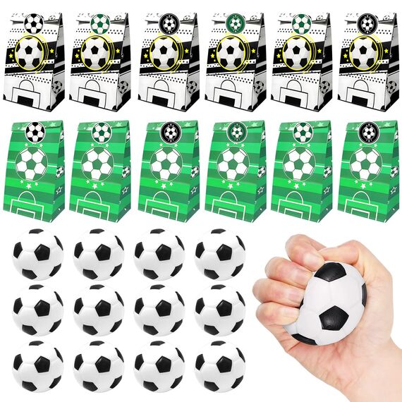 24 Stück Fußball Party Mitgebsel Kinder, Mini Fußball mit Fußball Geschenktüte, Fussball Klein, Fußball Stressbälle, Fußball Papiertüten, Fußball Geschenke Kindergeburtstag für Junge