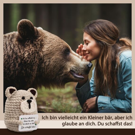 WenmthG Pocket Hug Glücklicher Bär Positive MutmacherGeschenk Gute Besserung Geschenk Gehäkelte Glückl Bär Glücksbringer zum Weihnachten Geburtstag Ruhestand Abschied Kollegen Freund Familie