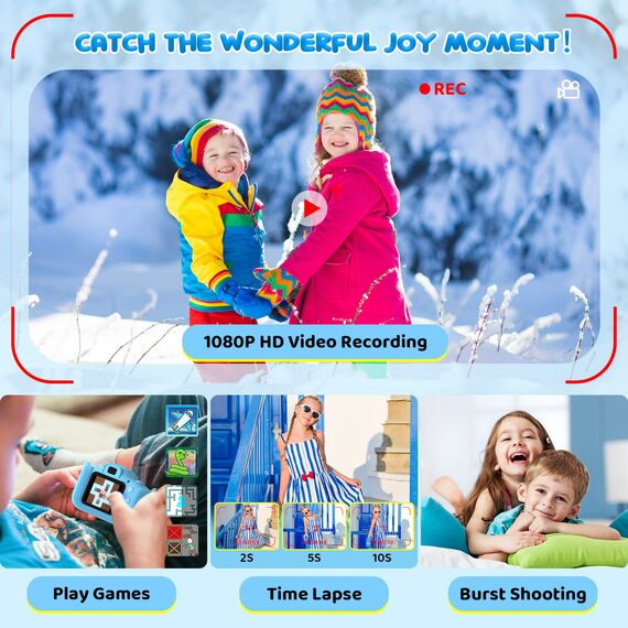 Kinder Kamera, 2.0”Display Digitalkamera ，Geschenke für 3 4 5 6 8 7 9 10 11 12Jahre Jungen und mädchen, 1080P HD Anti-Drop Fotoapparat Kinder für Geburtstagsgeschenk Weihnachten Spielzeug