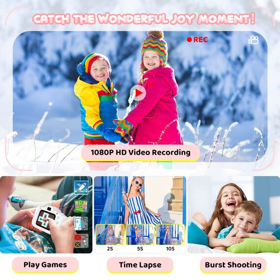Kinder Kamera, 2.0”Display Digitalkamera ，Geschenke für 3 4 5 6 8 7 9 10 11 12Jahre Jungen und mädchen, 1080P HD Anti-Drop Fotoapparat Kinder für Geburtstagsgeschenk Weihnachten Spielzeug