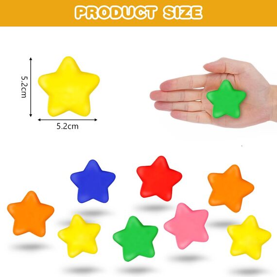Ainiv 24 Stück Stern Antistressball, Stressbälle Schlüsselanhänger für Angst Abbauen Beruhigung Kinder Erwachsene Stern Schaum Antistressball für Schule Belohnung Student Party Tasche Füllstoffe