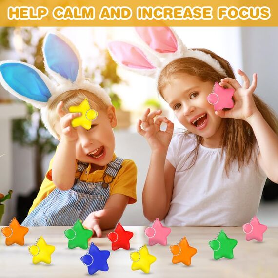 Ainiv 24 Stück Stern Antistressball, Stressbälle Schlüsselanhänger für Angst Abbauen Beruhigung Kinder Erwachsene Stern Schaum Antistressball für Schule Belohnung Student Party Tasche Füllstoffe